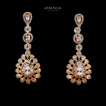 Omnia Ahad Bridal Golden Long Chain Set In Rhodium Plated With High Quality Zircon Stones - Image 3