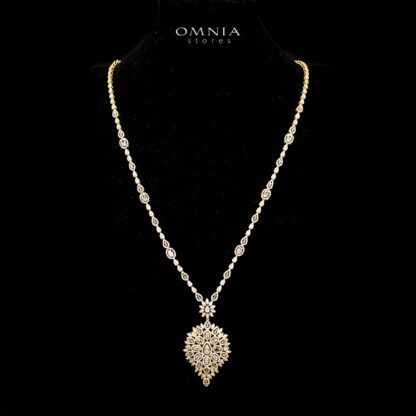 Omnia Hasmaa Golden Bridal Long chain Set In Rhodium Plated with High Quality Zircon Stone - Image 2