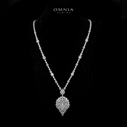 Omnia Hasmaa White Bridal Long chain Set In Rhodium Plated with High Quality Zircon Stone - Image 2