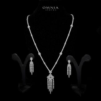 Omnia Ruweya White Bridal Long chain Set In Rhodium Plated with High Quality Zircon Stone