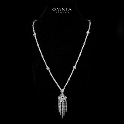 Omnia Ruweya White Bridal Long chain Set In Rhodium Plated with High Quality Zircon Stone - Image 2