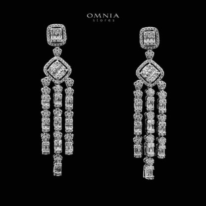 Omnia Ruweya White Bridal Long chain Set In Rhodium Plated with High Quality Zircon Stone - Image 3
