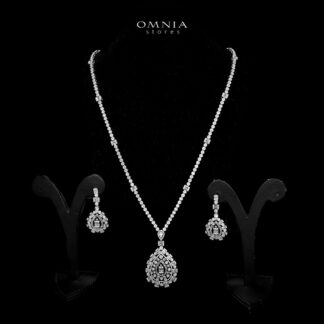 Omnia Zalfa White Bridal Long chain Set In Rhodium Plated with High Quality Zircon Stone