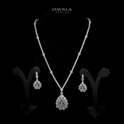 Omnia Zalfa White Bridal Long chain Set In Rhodium Plated with High Quality Zircon Stone