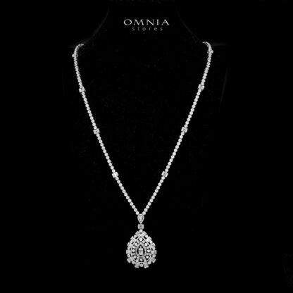 Omnia Zalfa White Bridal Long chain Set In Rhodium Plated with High Quality Zircon Stone - Image 2