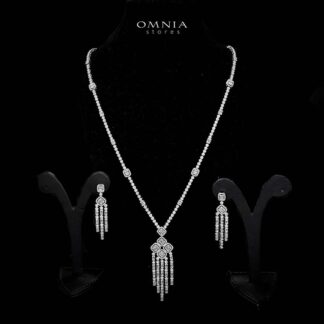 Omnia Ruweya White Bridal Long chain Set In Rhodium Plated with High Quality Zircon Stone