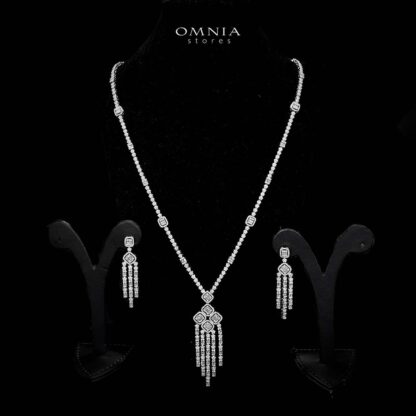 Omnia Ruweya White Bridal Long chain Set In Rhodium Plated with High Quality Zircon Stone