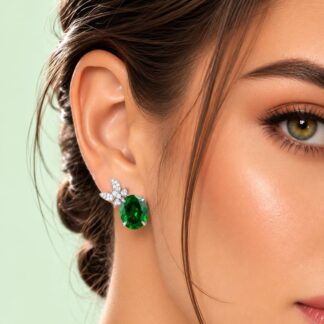 Omnia Maysun Earrings In 925 Silver High Quality Green Simulated Diamonds