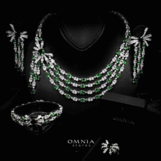 Omnia Mawada Green Bridal Full Set with Elegant Bow-Accent Design and High-Quality Zircon Stones in Rhodium Plated Finish