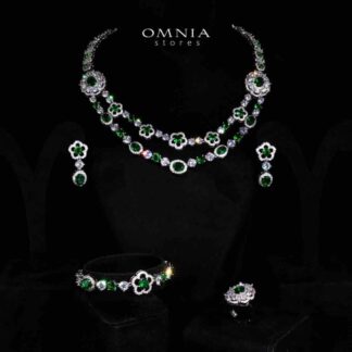 Omnia Esra Green Luxury Bridal Full Set in High Quality Simulated Diamond Rhodium Plated