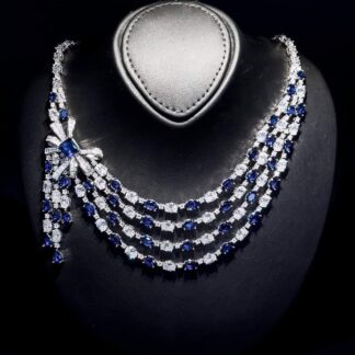 Omnia Mawada Blue Bridal Full Set with Elegant Bow-Accent Design and High-Quality Zircon Stones in Rhodium Plated Finish
