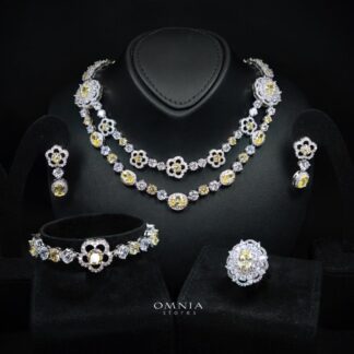 Omnia Esra Yellow Luxury Bridal Full Set in High Quality Simulated Diamond Rhodium Plated