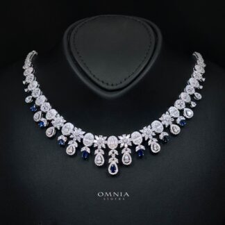 Omnia Trisha Blue Bridal Full Set Accessories in High Quality Zircon Stone Rhodium Plated