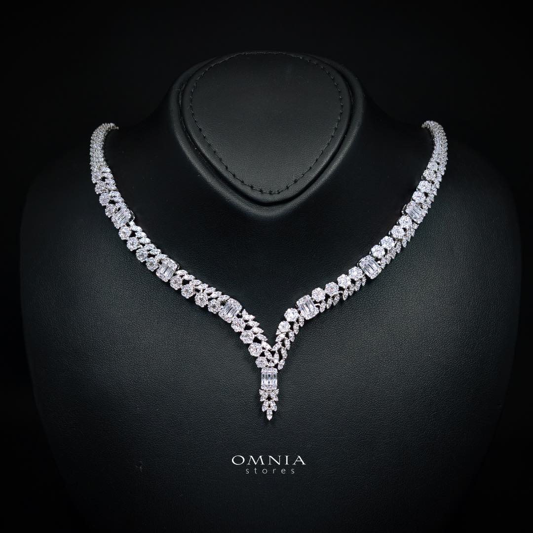 Omnia Elham White Luxury Bridal Full Set with Rhodium Plated in High Quality White Zircon Stone Rhodium Plated - Image 2
