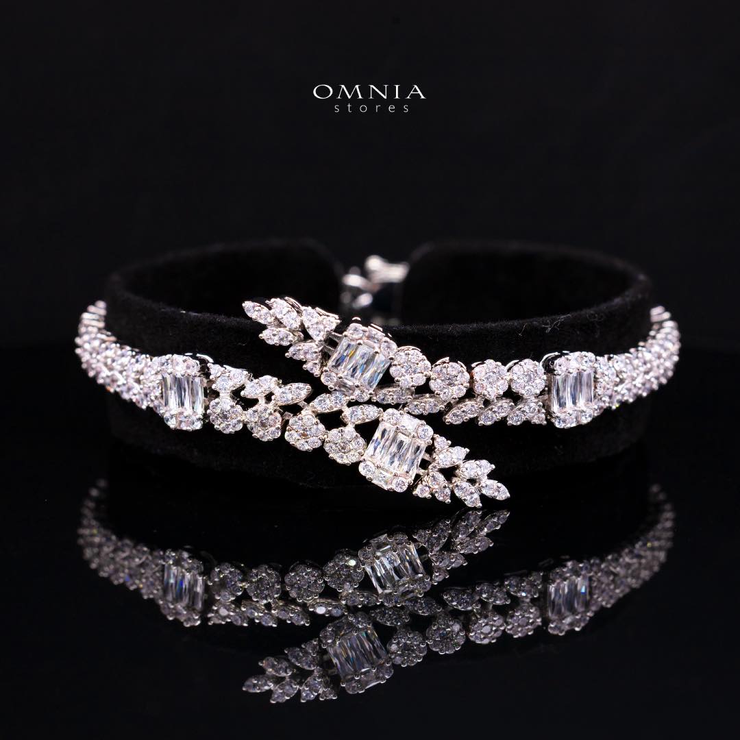 Omnia Elham White Luxury Bridal Full Set with Rhodium Plated in High Quality White Zircon Stone Rhodium Plated - Image 3