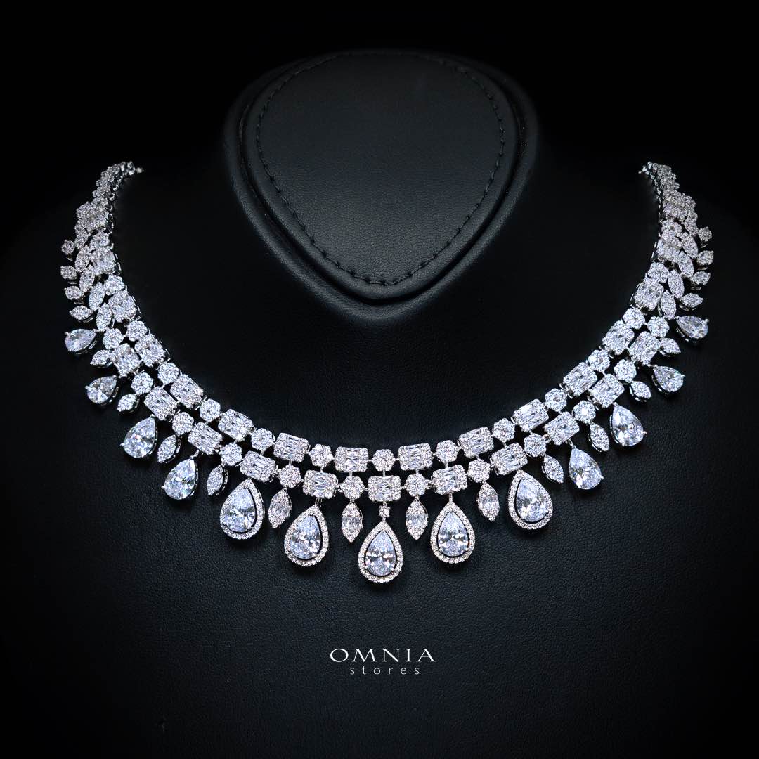 Omnia Adelita White Luxury Bridal Full Set in High Quality Zircon Stone Rhodium Plated - Image 2
