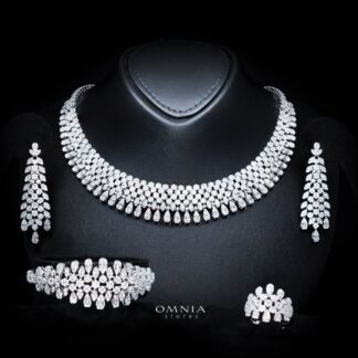 Omnia Taybah White Luxury Bridal Set In Rhodium Plated with High Quality Zircon Stones