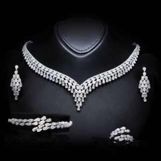 Omnia Dalilah White Luxury Bridal Full Set In Rhodium Plated with High Quality Zircon Stones
