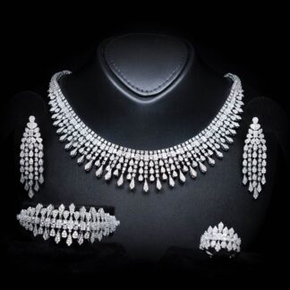 Omnia Ahlina White Bridal Full Set in High Quality Zircon Stone Rhodium Plated