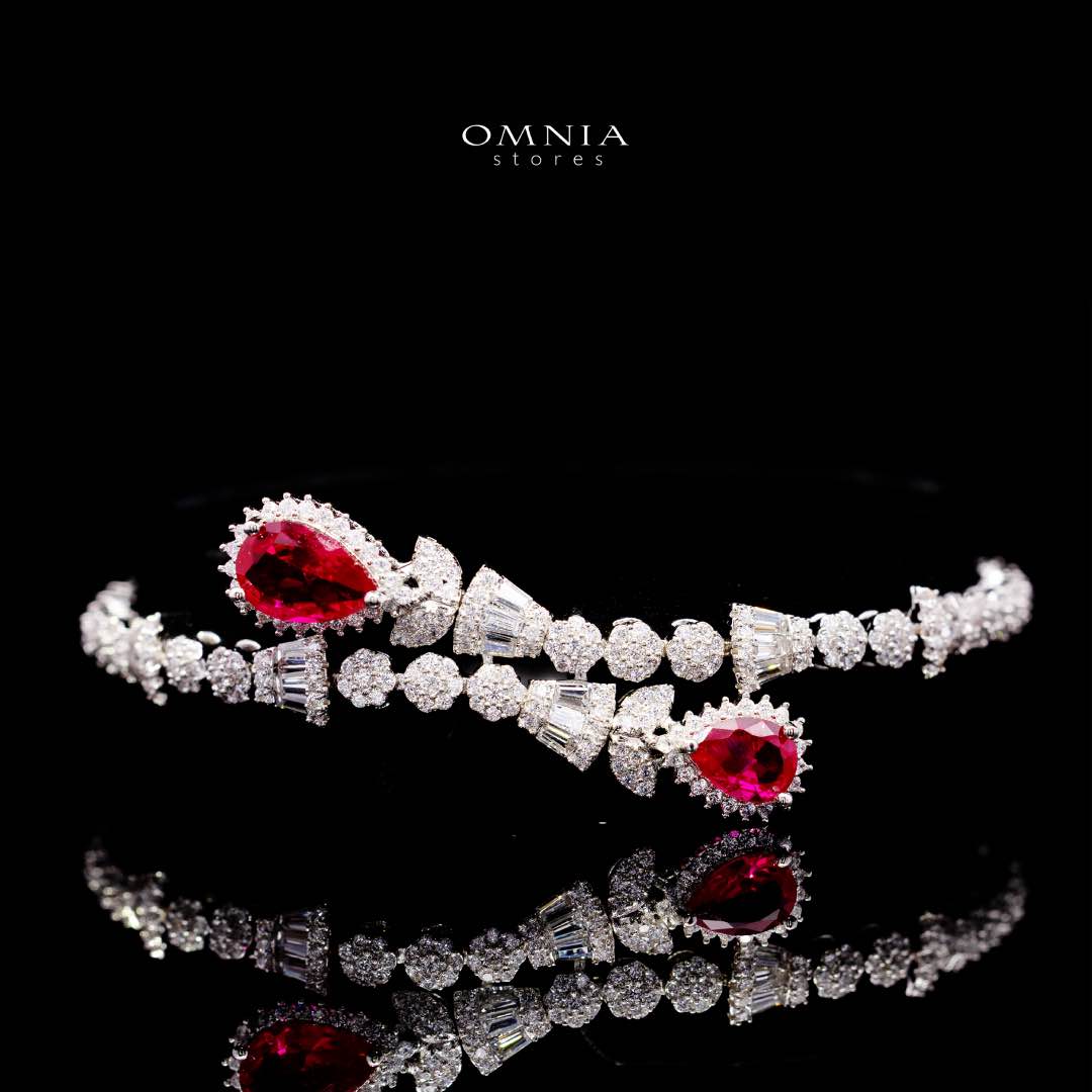 Omnia Ghada Red Bridal Full Set with Rhodium Plated in High Quality Zircon Stone Rhodium Plated (Size 16 Only Available in KSA) - Image 4