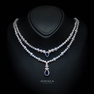 Omnia Ethereal Blue Drop-Down Pear Shape Full Set in High Quality Zircon Stone in Tarnish Resistant Plating