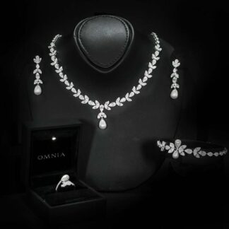 Omnia Shamsa Pearl Bridal Full Set in 925 Silver with High-Quality White Zircon Stones