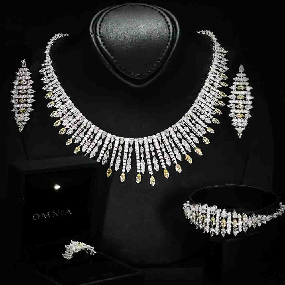 Omnia Lana Yellow Bridal Full Set in High Quality Zircon Stone Rhodium Plated - Image 2