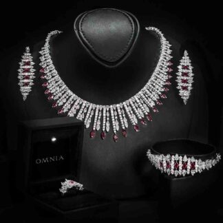 Omnia Lana Maroon Bridal Full Set in High Quality Zircon Stone Rhodium Plated