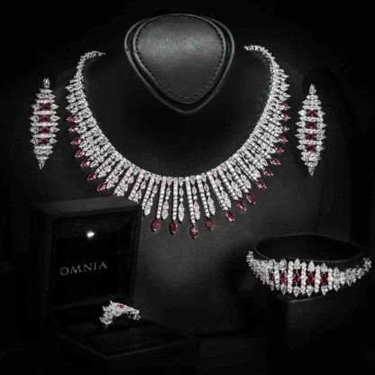 Omnia Lana Maroon Bridal Full Set in High Quality Zircon Stone Rhodium Plated