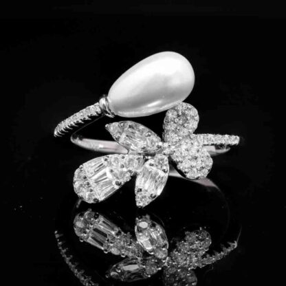 Omnia Shamsa Pearl Bridal Full Set in 925 Silver with High-Quality White Zircon Stones - Image 5