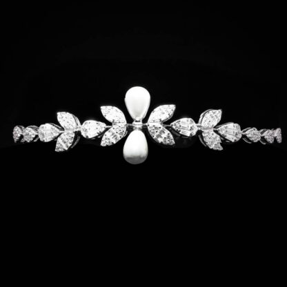Omnia Shamsa Pearl Bridal Full Set in 925 Silver with High-Quality White Zircon Stones - Image 4