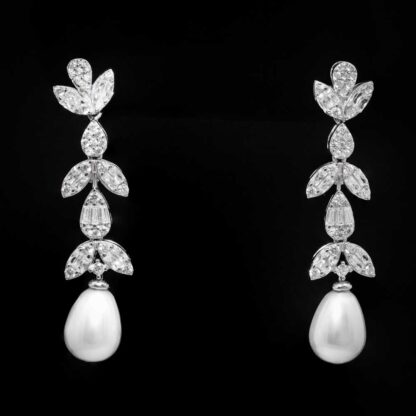 Omnia Shamsa Pearl Bridal Full Set in 925 Silver with High-Quality White Zircon Stones - Image 3