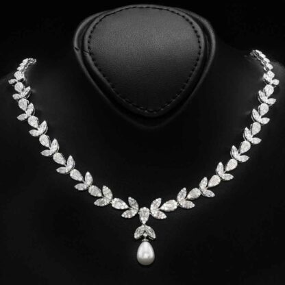 Omnia Shamsa Pearl Bridal Full Set in 925 Silver with High-Quality White Zircon Stones - Image 2