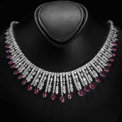 Omnia Lana Maroon Bridal Full Set in High Quality Zircon Stone Rhodium Plated - Image 2