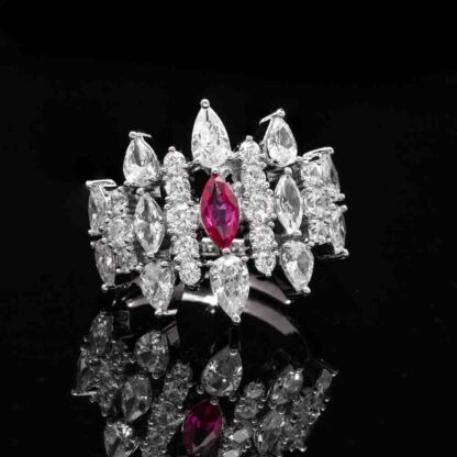 Omnia Lana Maroon Bridal Full Set in High Quality Zircon Stone Rhodium Plated - Image 5