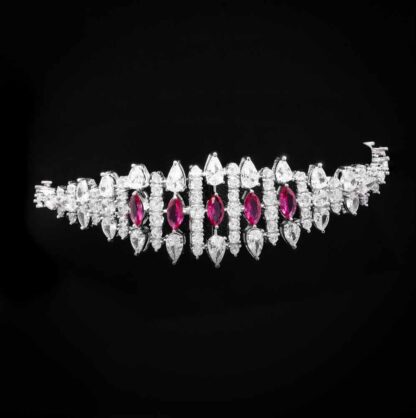 Omnia Lana Maroon Bridal Full Set in High Quality Zircon Stone Rhodium Plated - Image 4