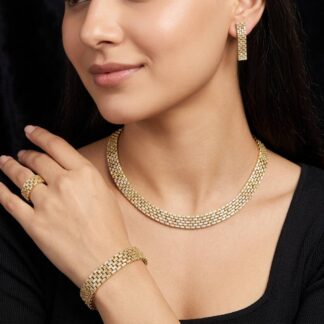 Omnia Zehra Gold Plated Bridal Full Set with Rhodium Plated in High Quality Zircon Stones