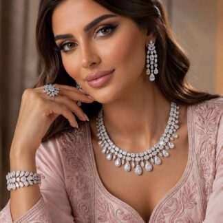 Omnia Adelita White Luxury Bridal Full Set in High Quality Zircon Stone Rhodium Plated