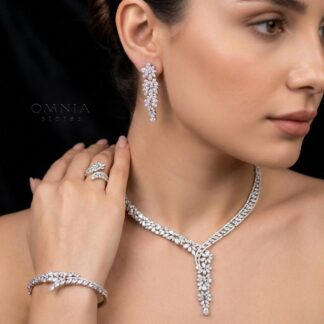 Omnia Basant White Luxury Bridal Full Set in High Quality Zircon Stone Rhodium Plated
