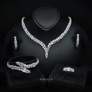 Omnia Elham White Luxury Bridal Full Set with Rhodium Plated in High Quality White Zircon Stone Rhodium Plated