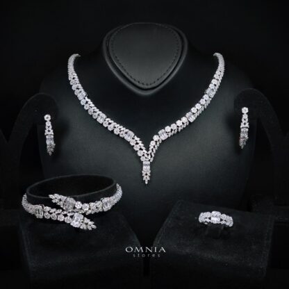 Omnia Elham White Luxury Bridal Full Set with Rhodium Plated in High Quality White Zircon Stone Rhodium Plated