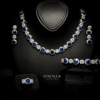Omnia Lilian Blue Bridal Full Set in High Quality Simulated Diamonds Rhodium Plated