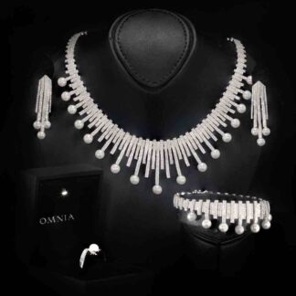 Omnia Ashley Pearl White Bridal Full Set in 925 Silver with High Quality Simulated Diamonds