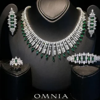 Omnia Lana Green Bridal Full Set in High Quality Zircon Stone Rhodium Plated