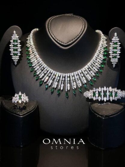 Omnia Lana Green Bridal Full Set in High Quality Zircon Stone Rhodium Plated
