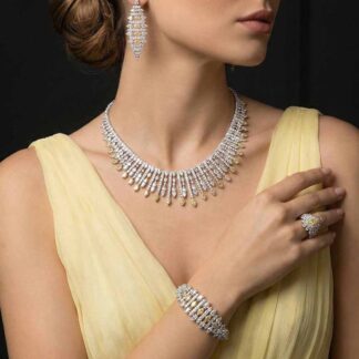 Omnia Lana Yellow Bridal Full Set in High Quality Zircon Stone Rhodium Plated