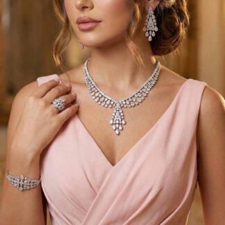 Omnia Minerva Luxury Bridal Full Set Accessories in High Quality Zircon Stone in Rhodium Plated