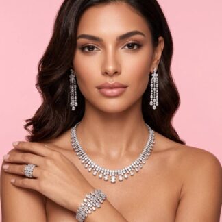 Omnia Nisrine White Luxury Bridal Full Set in High Quality Zircon Stone Rhodium Plated