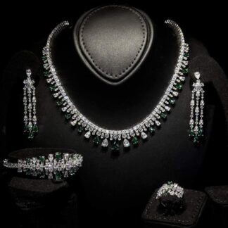 Omnia Nisrine Green Luxury Bridal Full Set in High Quality Zircon Stone Rhodium Plated