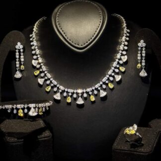 Omnia Marwa Yellow Bridal Full Set in High Quality Zircon Stone Rhodium Plated(size 18, 16 only available in ksa)